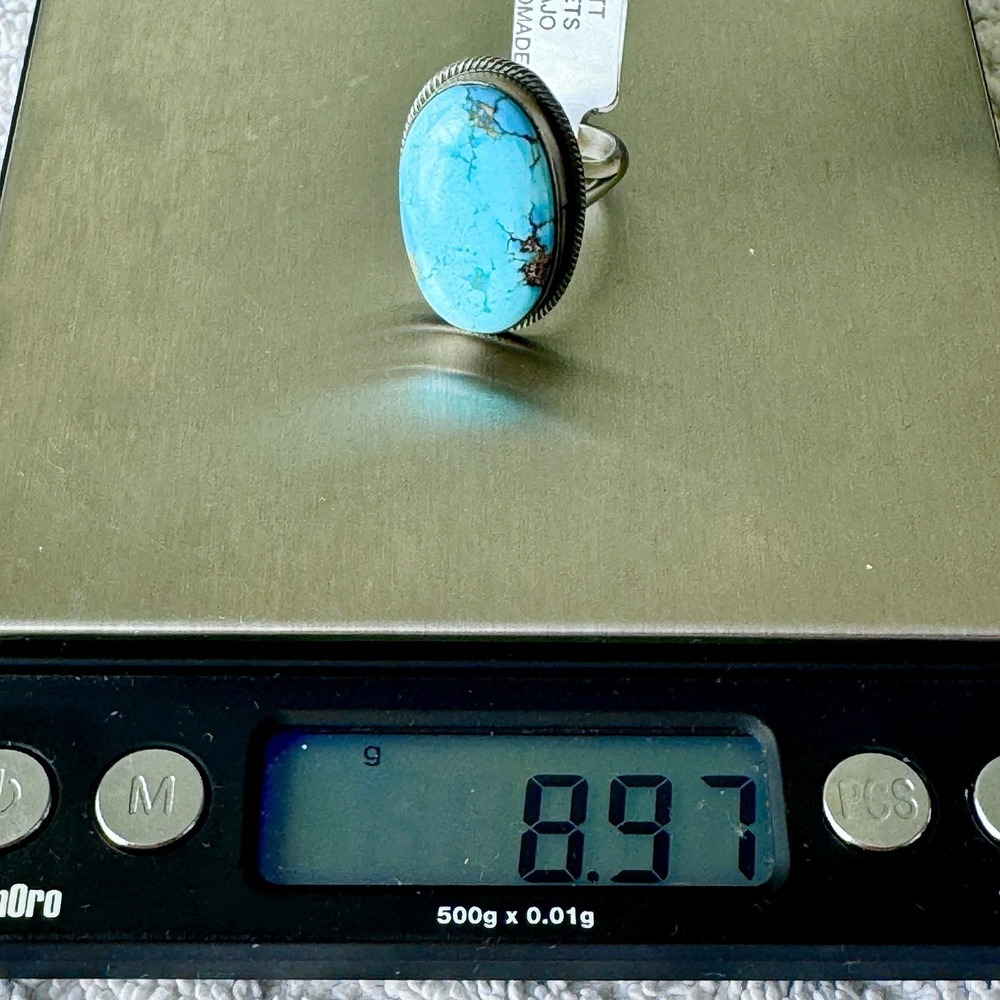 Navajo Golden Hills Ring Blue Turquoise Sz 7 Adj Signed Skeets Sterling Native - Picture 8 of 9